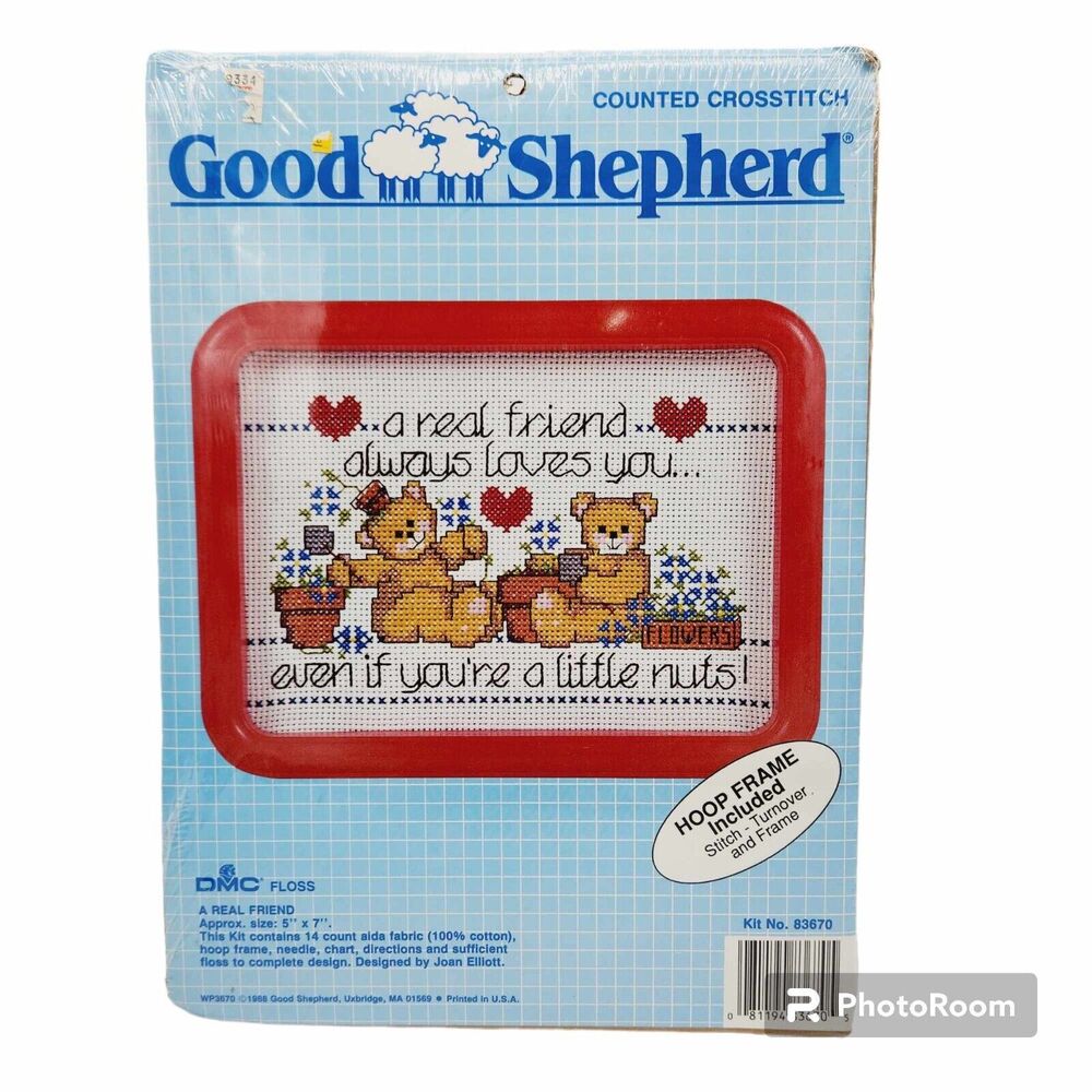 DMC Good Shepherd A REAL FRIEND 83670 Counted Cross Stitch Kit w/Frame Bears